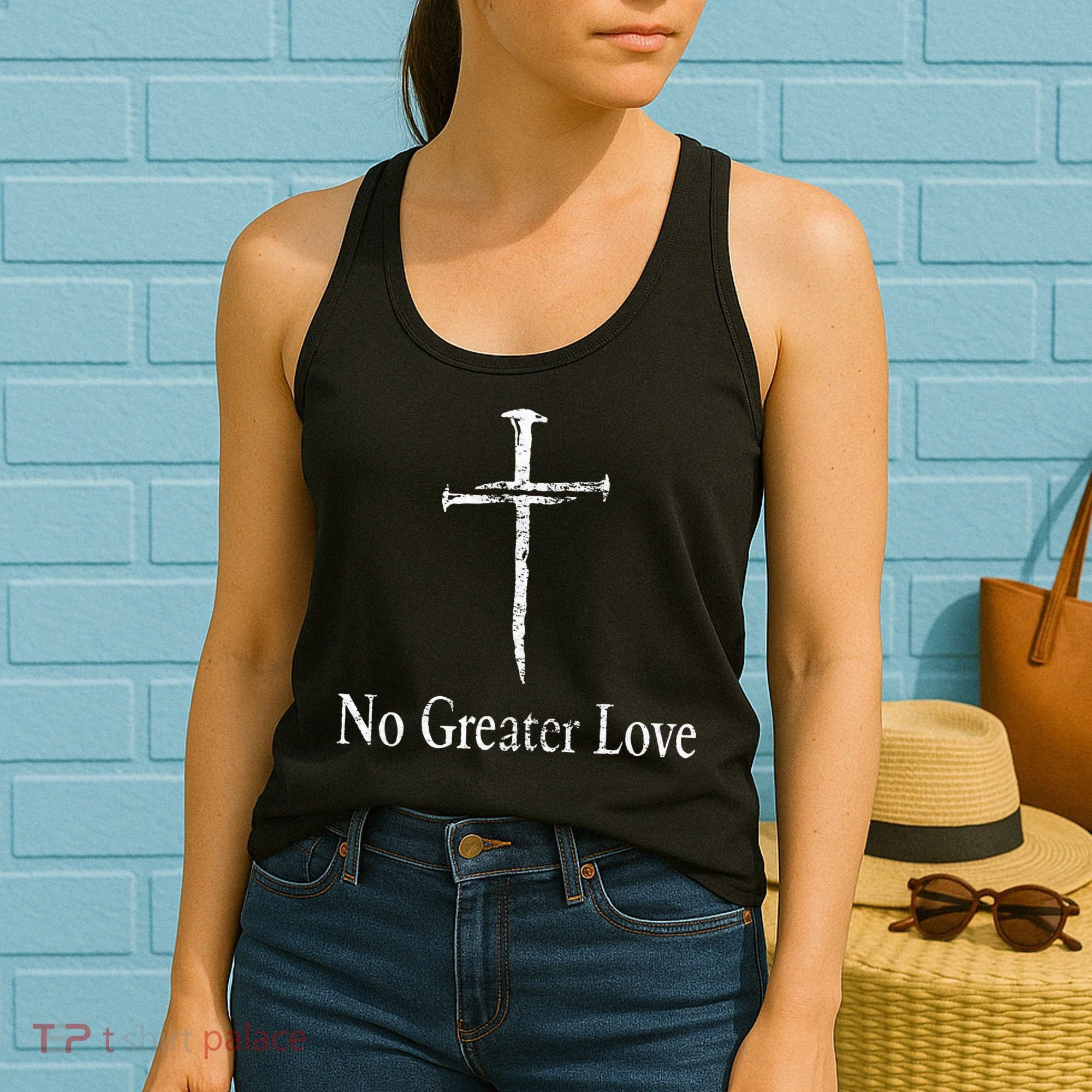 Christian No Greater Love Distressed Cross Easter Women's Tank Top