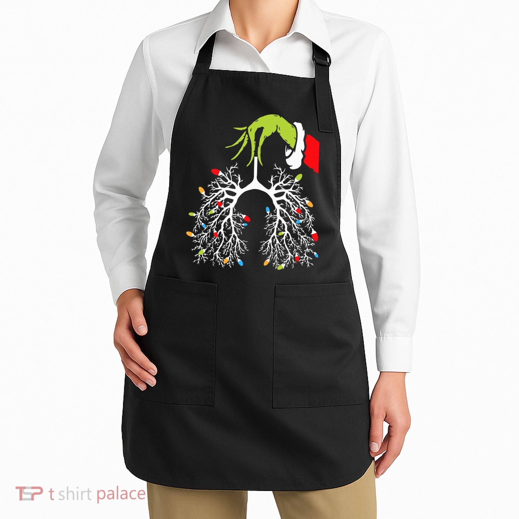 Christmas Nurse Lung Xmas Lights Funny Pulmonologist Xmas Apron