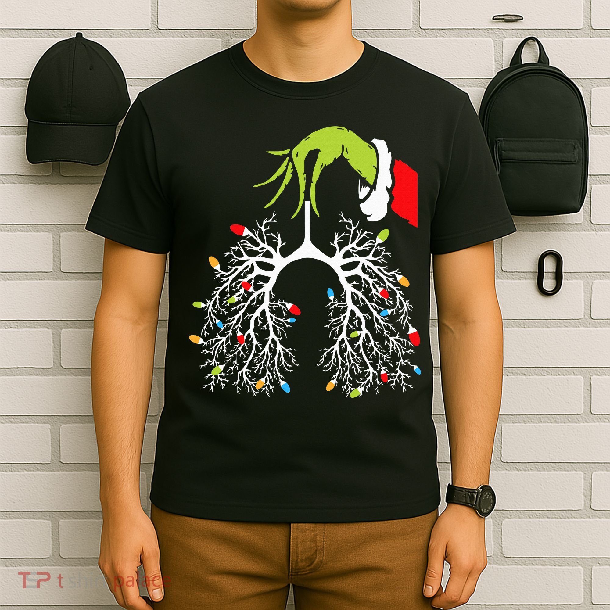 Christmas Nurse Lung Xmas Lights Funny Pulmonologist Xmas T-Shirt
