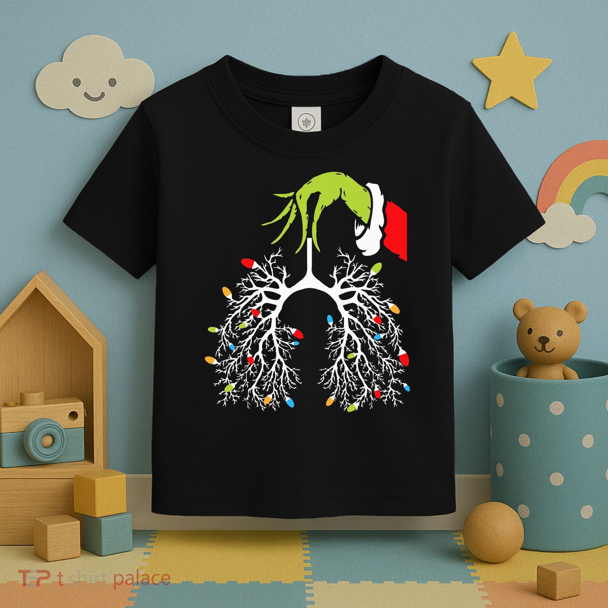 Christmas Nurse Lung Xmas Lights Funny Pulmonologist Xmas Toddler T-Shirt