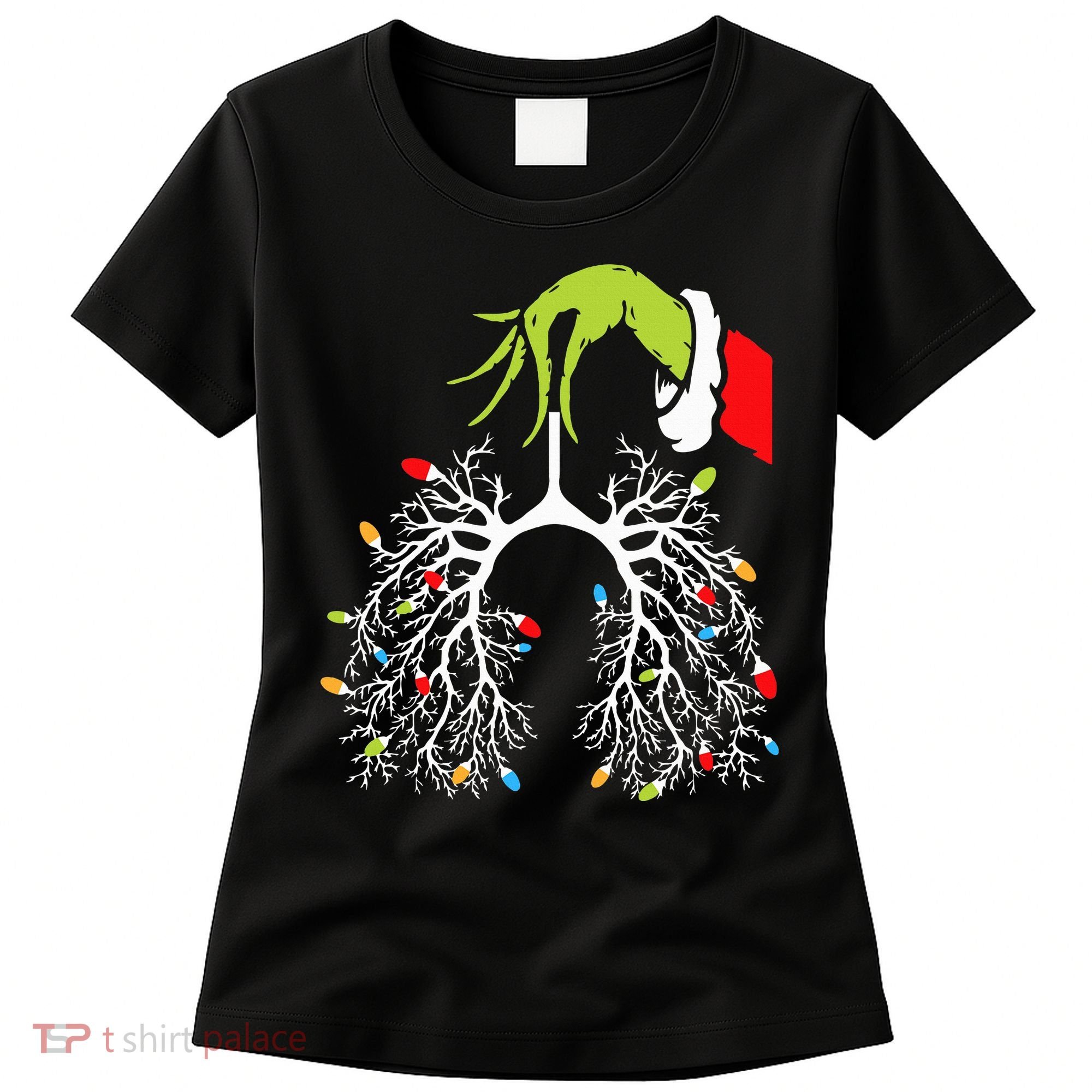 Christmas Nurse Lung Xmas Lights Funny Pulmonologist Xmas Women's T-Shirt