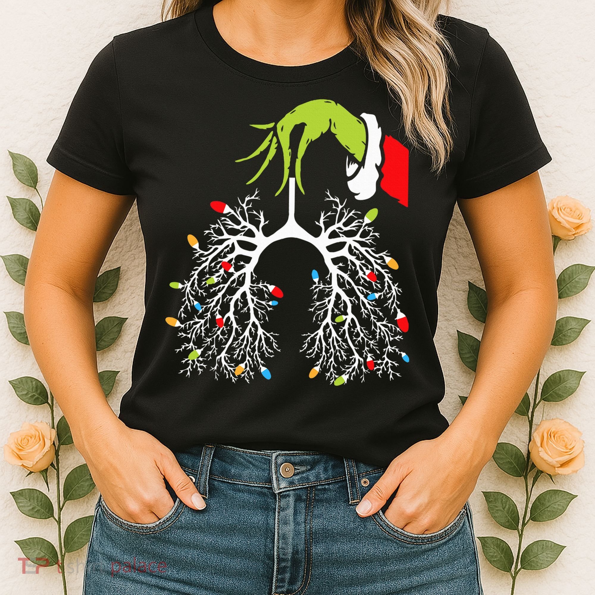 Christmas Nurse Lung Xmas Lights Funny Pulmonologist Xmas Women's T-Shirt
