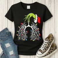 Christmas Nurse Lung Xmas Lights Funny Pulmonologist Xmas Women's T-Shirt thumb 3