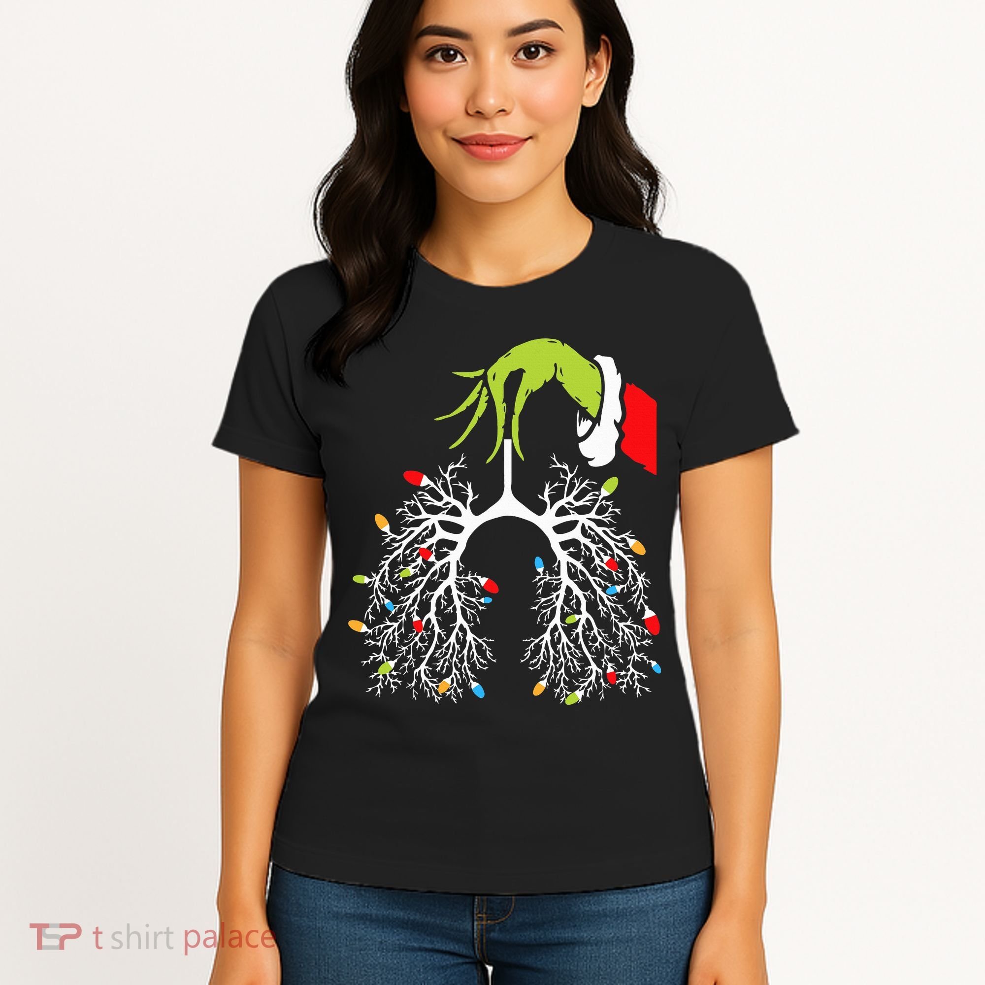 Christmas Nurse Lung Xmas Lights Funny Pulmonologist Xmas Women's T-Shirt