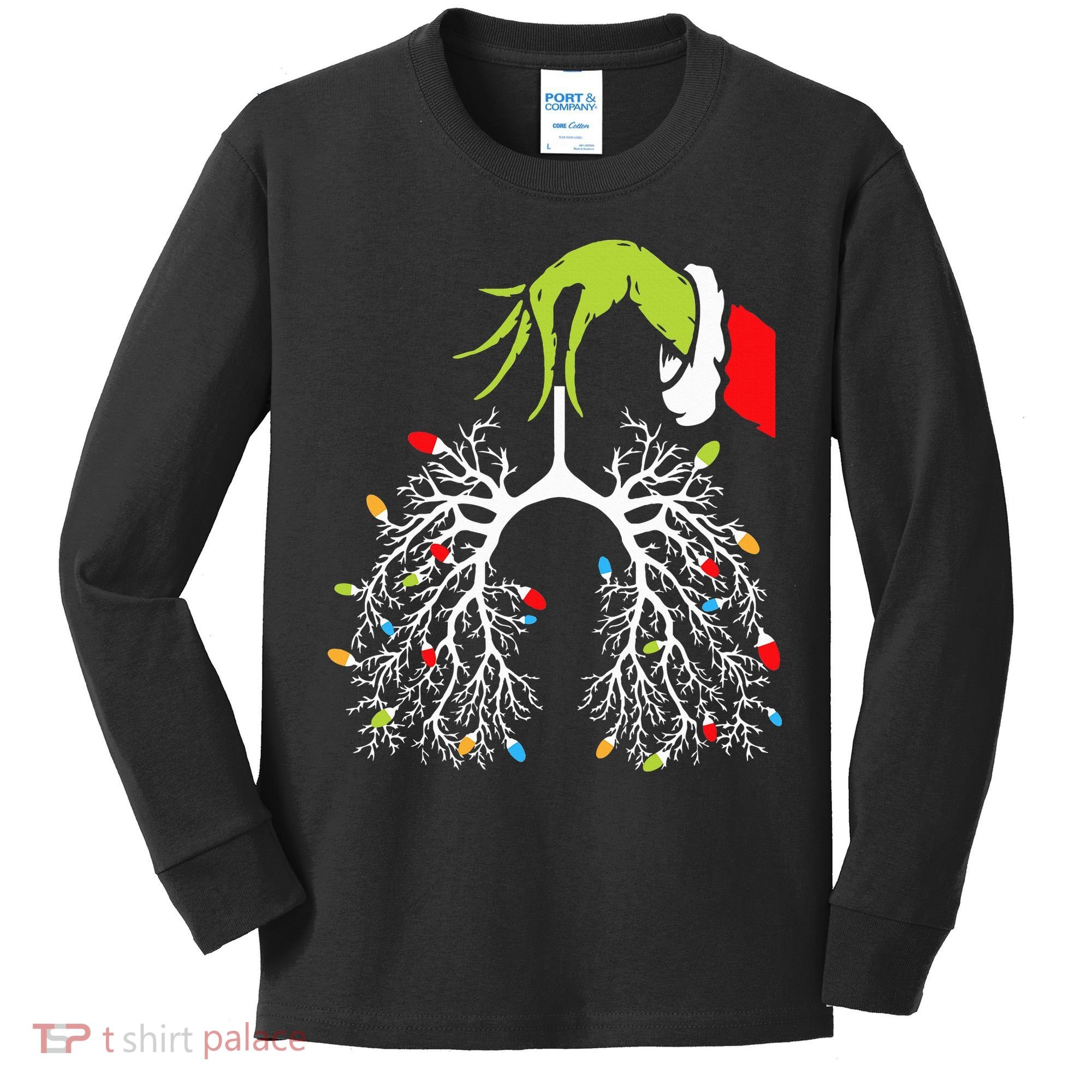Christmas Nurse Lung Xmas Lights Funny Pulmonologist Xmas Kids Long Sleeve Shirt