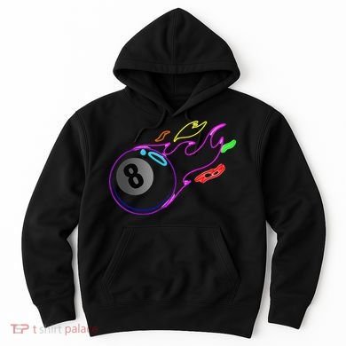 Colorful Neon Lights Eight Ball Billiards Pool Hoodie