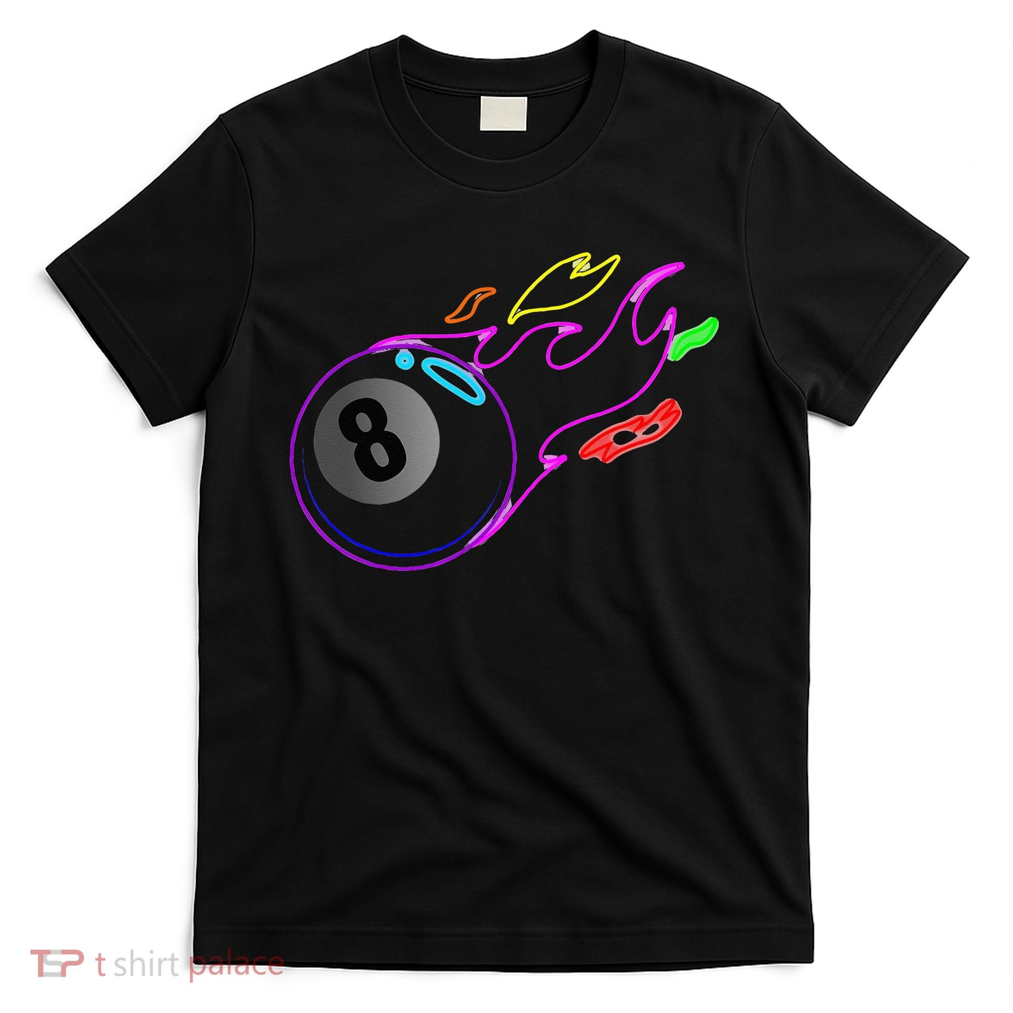 Colorful Neon Lights Eight Ball Billiards Pool T-Shirt