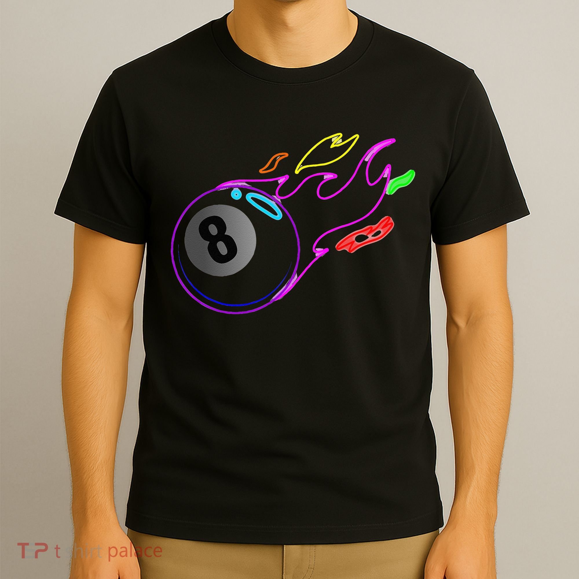 Colorful Neon Lights Eight Ball Billiards Pool T-Shirt