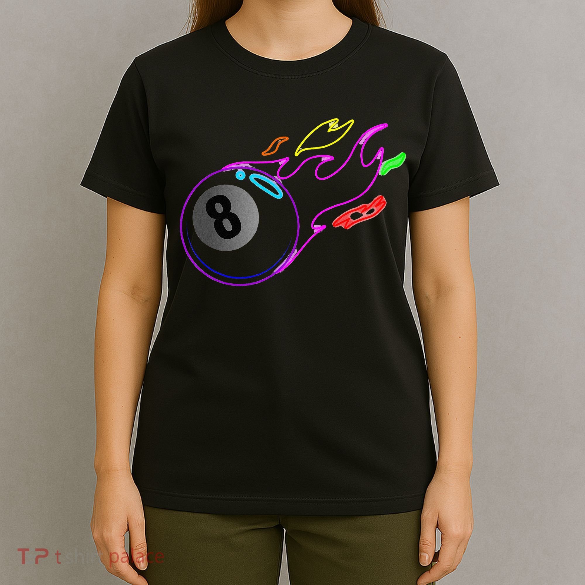 Colorful Neon Lights Eight Ball Billiards Pool T-Shirt