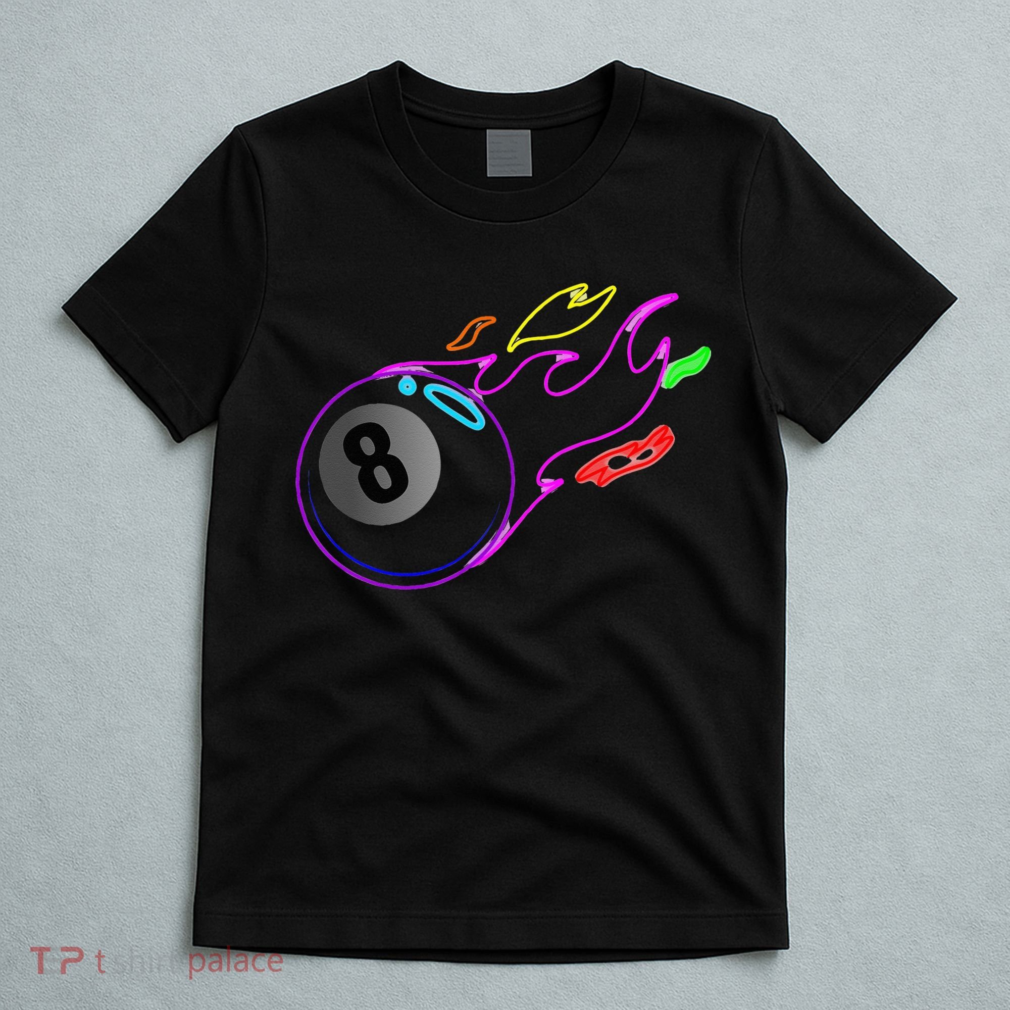 Colorful Neon Lights Eight Ball Billiards Pool T-Shirt