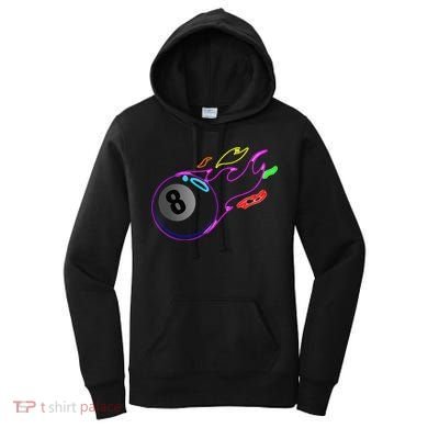 Colorful Neon Lights Eight Ball Billiards Pool Women's Hoodie
