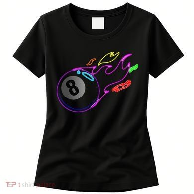 Colorful Neon Lights Eight Ball Billiards Pool Women's T-Shirt