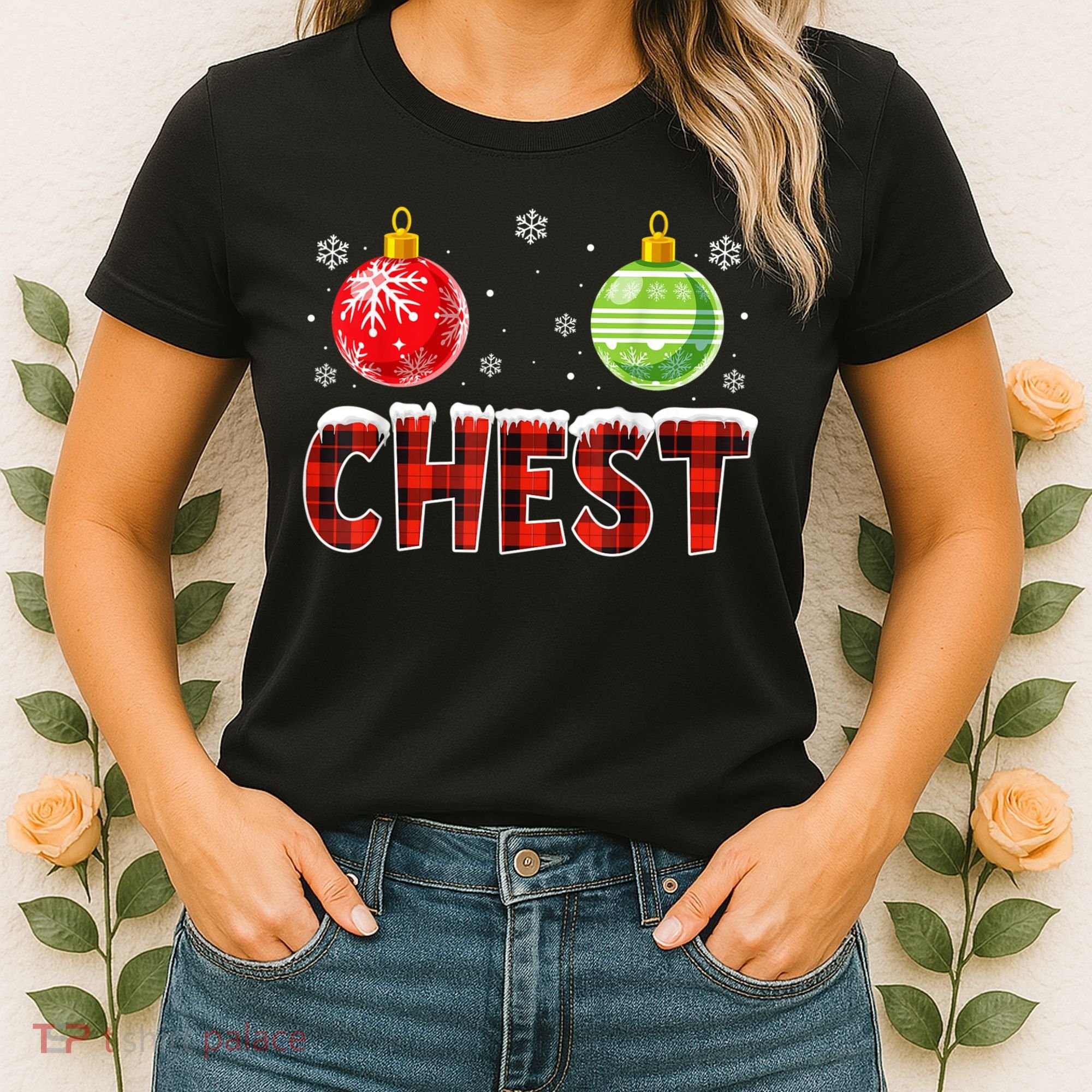 Chest Nuts Matching Chestnuts Funny Christmas Couples Chest Women's T-Shirt