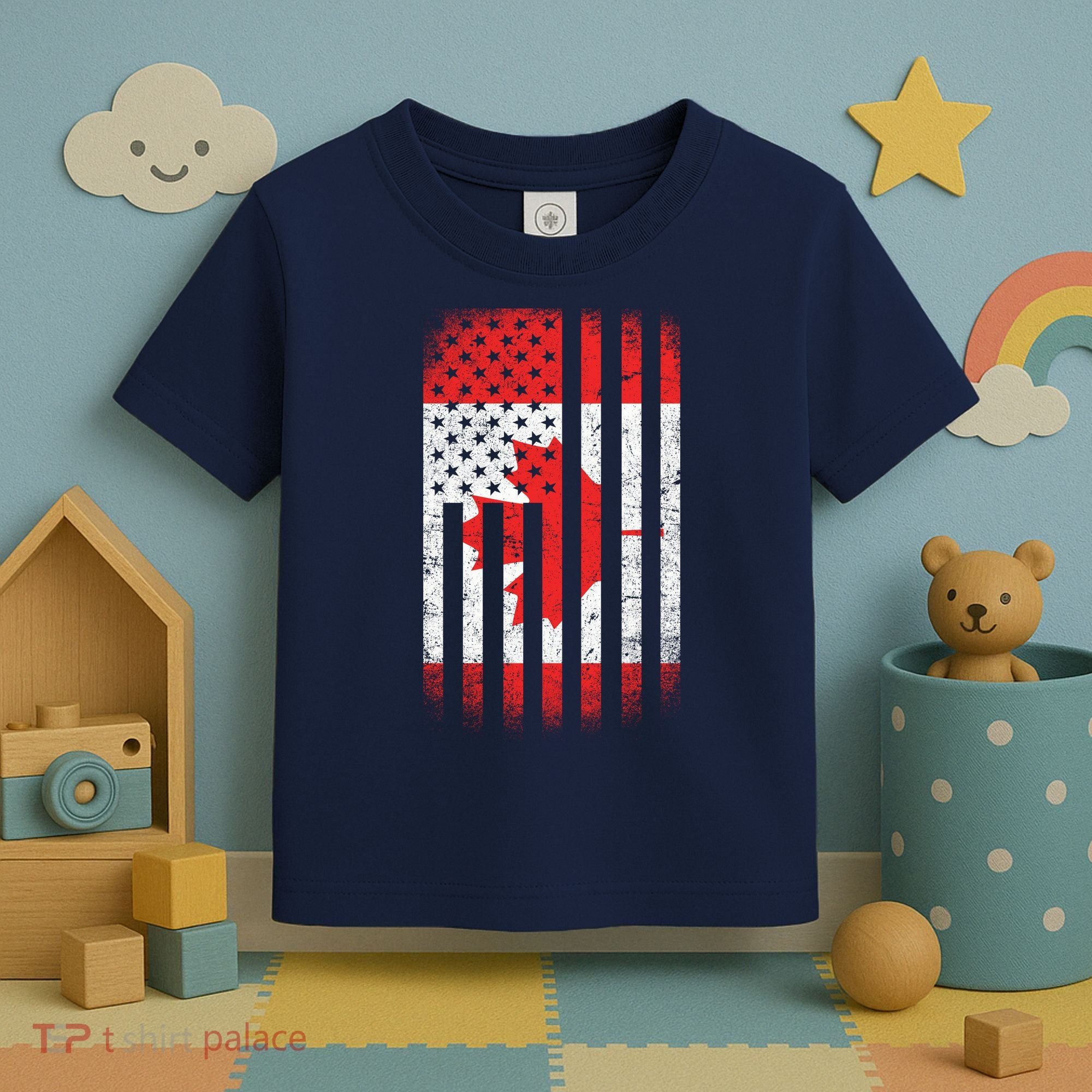 Canada Usa Mashup Maple Leaf Retro Flag Toddler T-Shirt