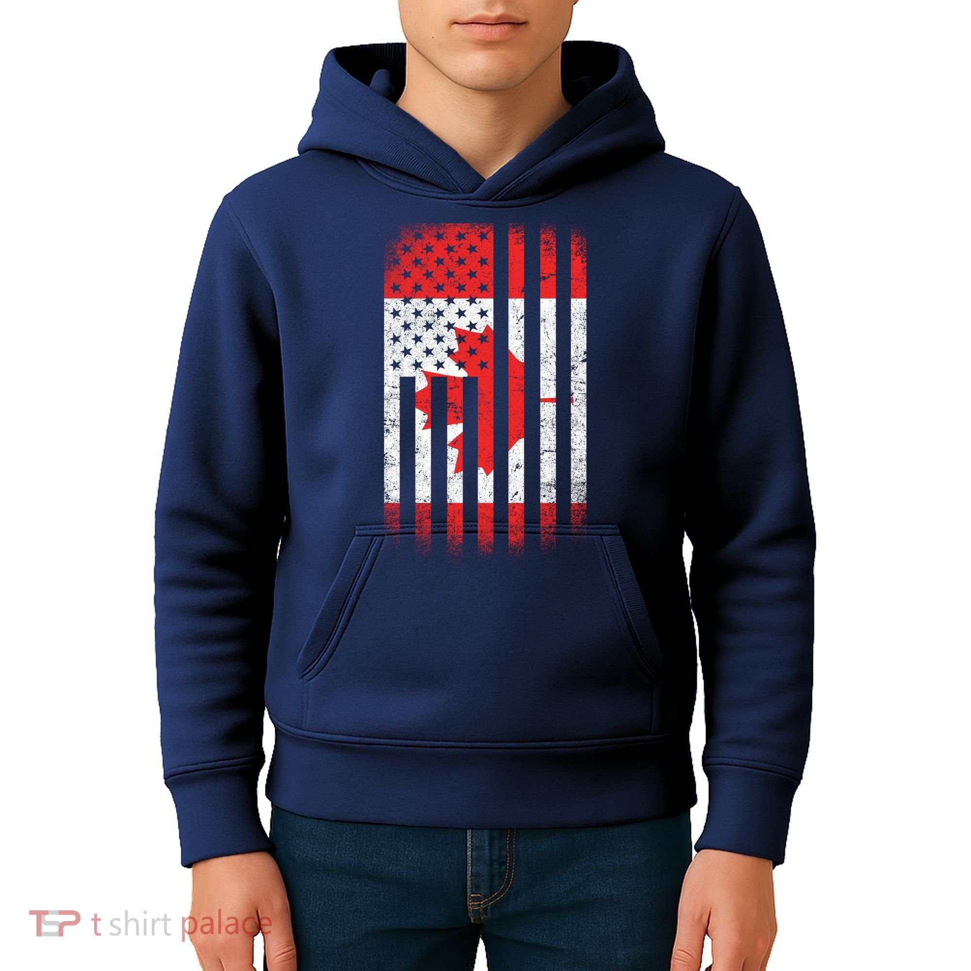 Canada Usa Mashup Maple Leaf Retro Flag Kids Hoodie