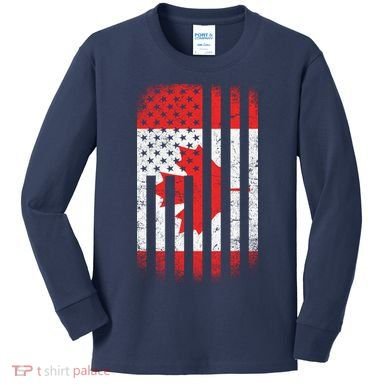 Canada Usa Mashup Maple Leaf Retro Flag Kids Long Sleeve Shirt