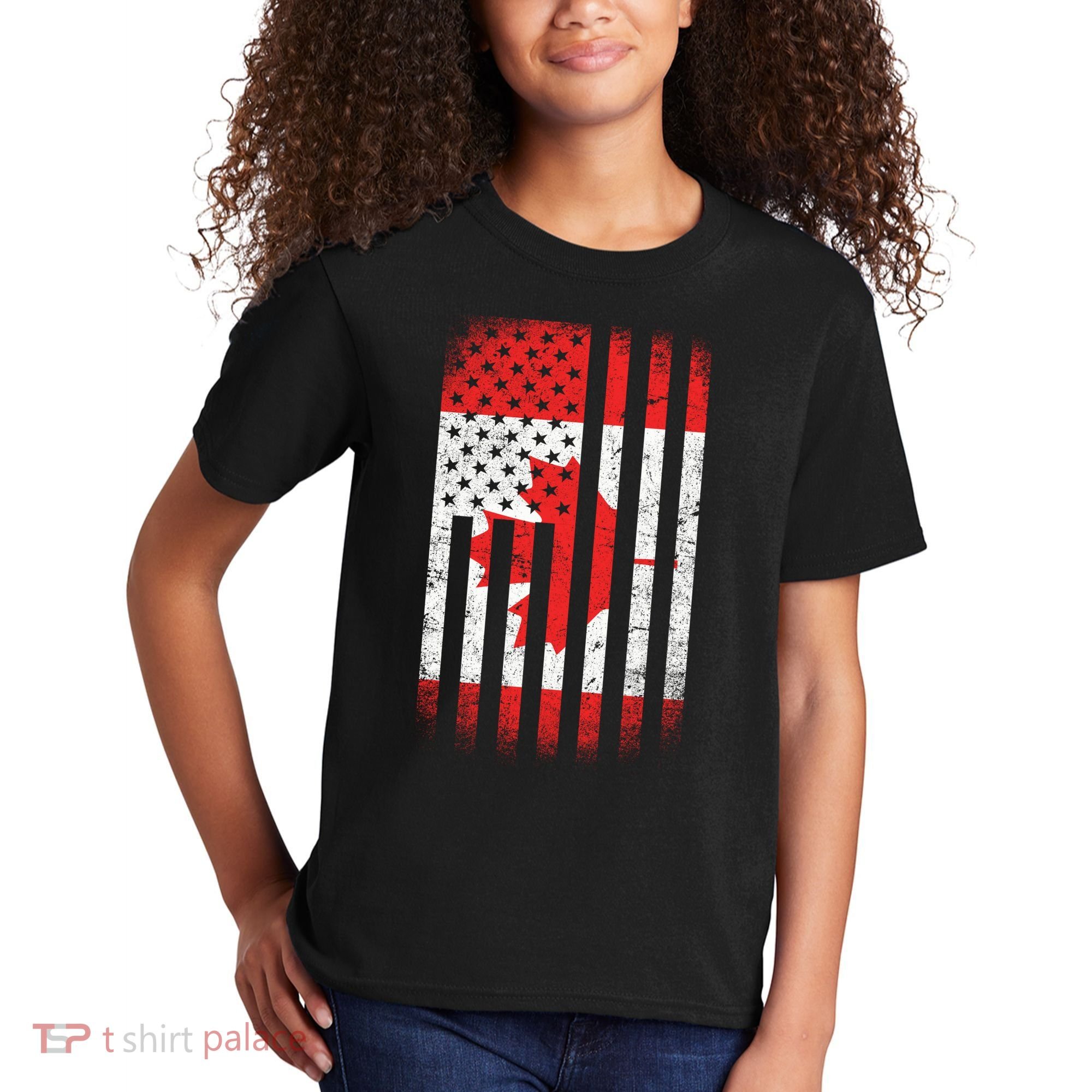 Canada Usa Mashup Maple Leaf Retro Flag Kids T-Shirt