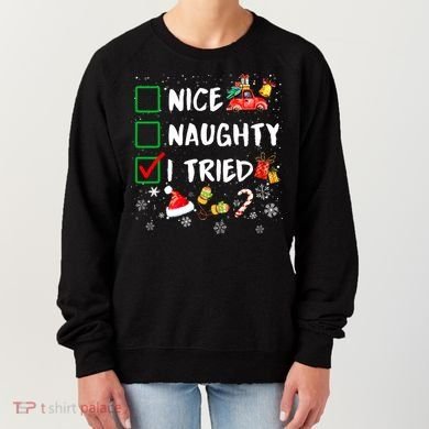 Christmas Nice Naughty I Tried Xmas Tree Light Women's Sweatshirt