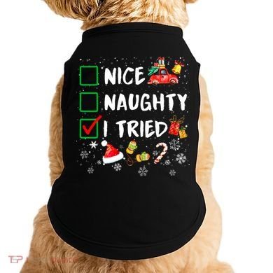 Christmas Nice Naughty I Tried Xmas Tree Light Doggie Tank