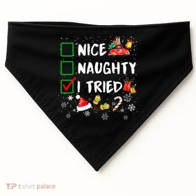 Christmas Nice Naughty I Tried Xmas Tree Light USA-Made Doggie Bandana