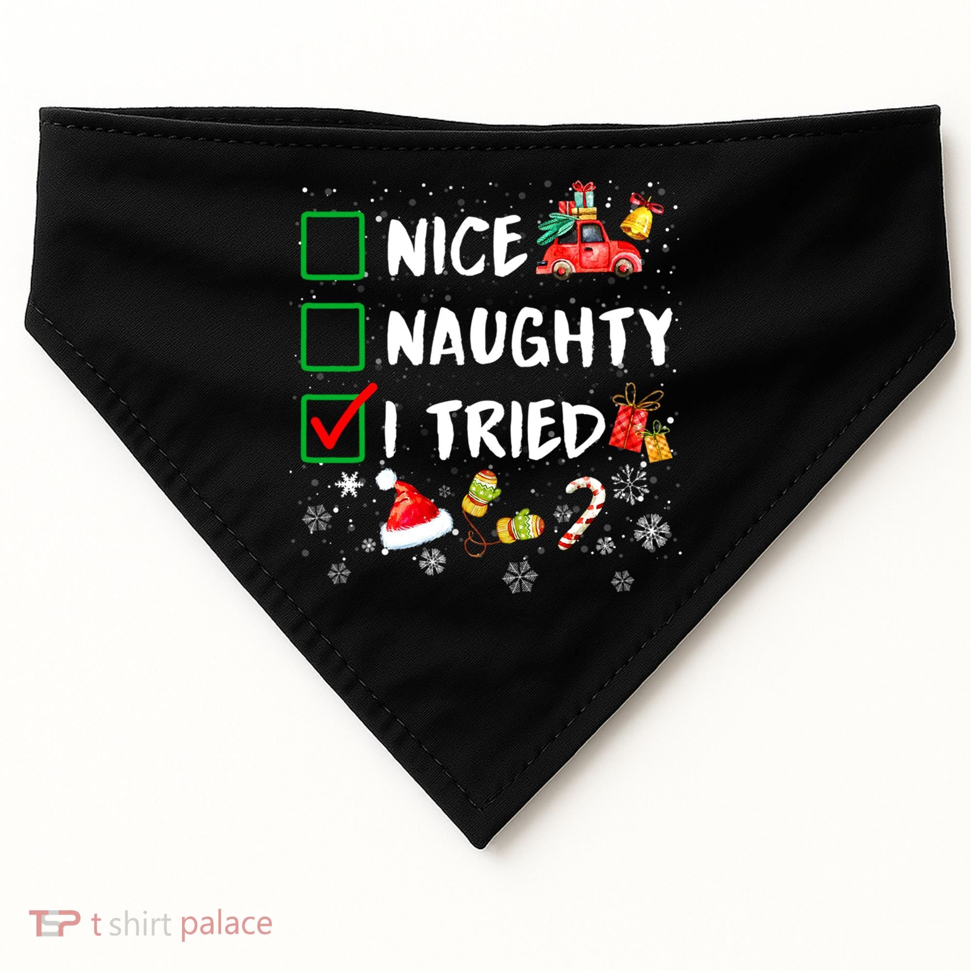 Christmas Nice Naughty I Tried Xmas Tree Light USA-Made Doggie Bandana