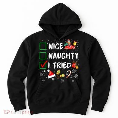 Christmas Nice Naughty I Tried Xmas Tree Light Hoodie
