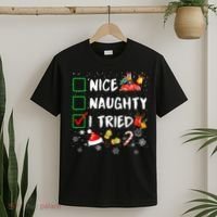 Christmas Nice Naughty I Tried Xmas Tree Light T-Shirt thumb 2