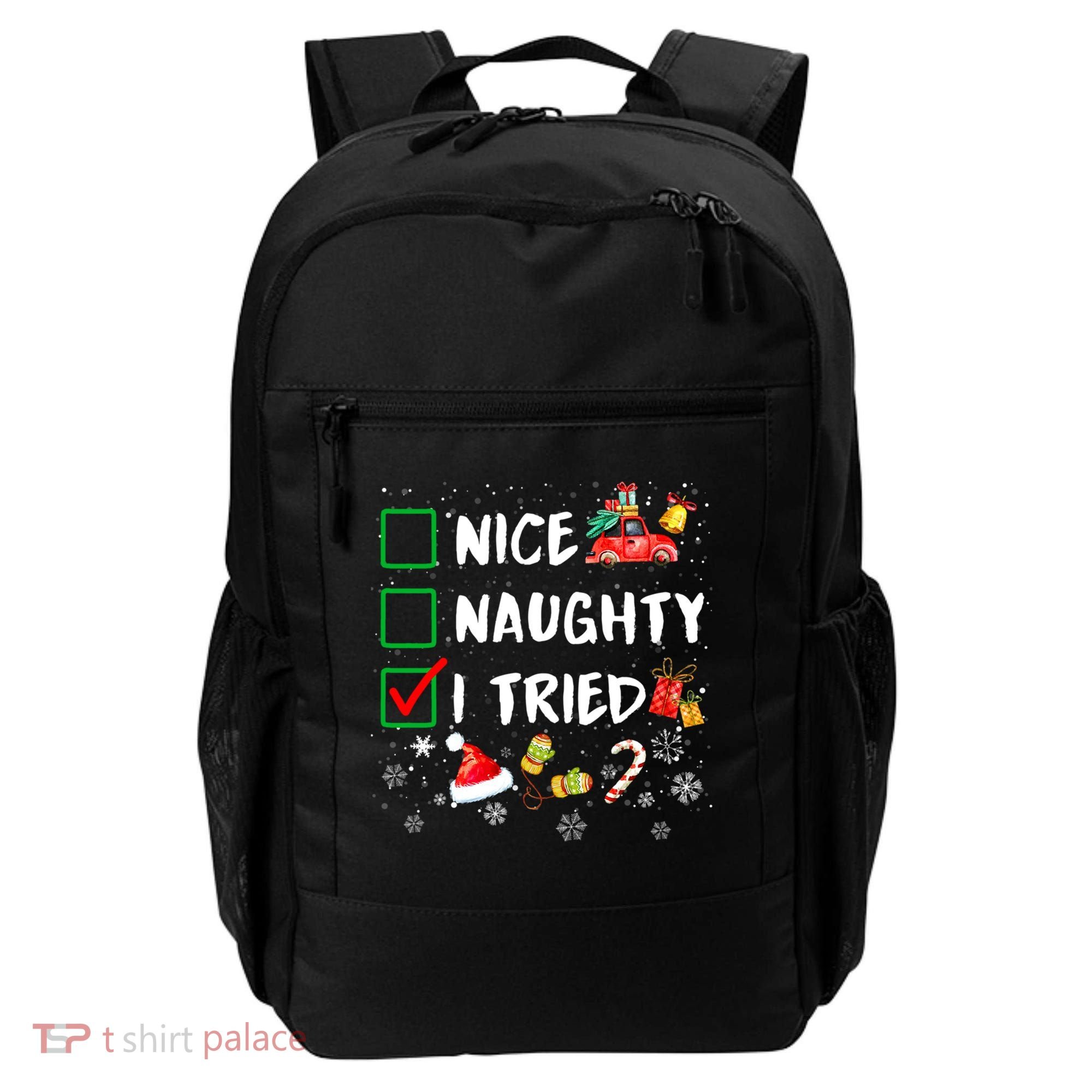 Christmas Nice Naughty I Tried Xmas Tree Light Backpack
