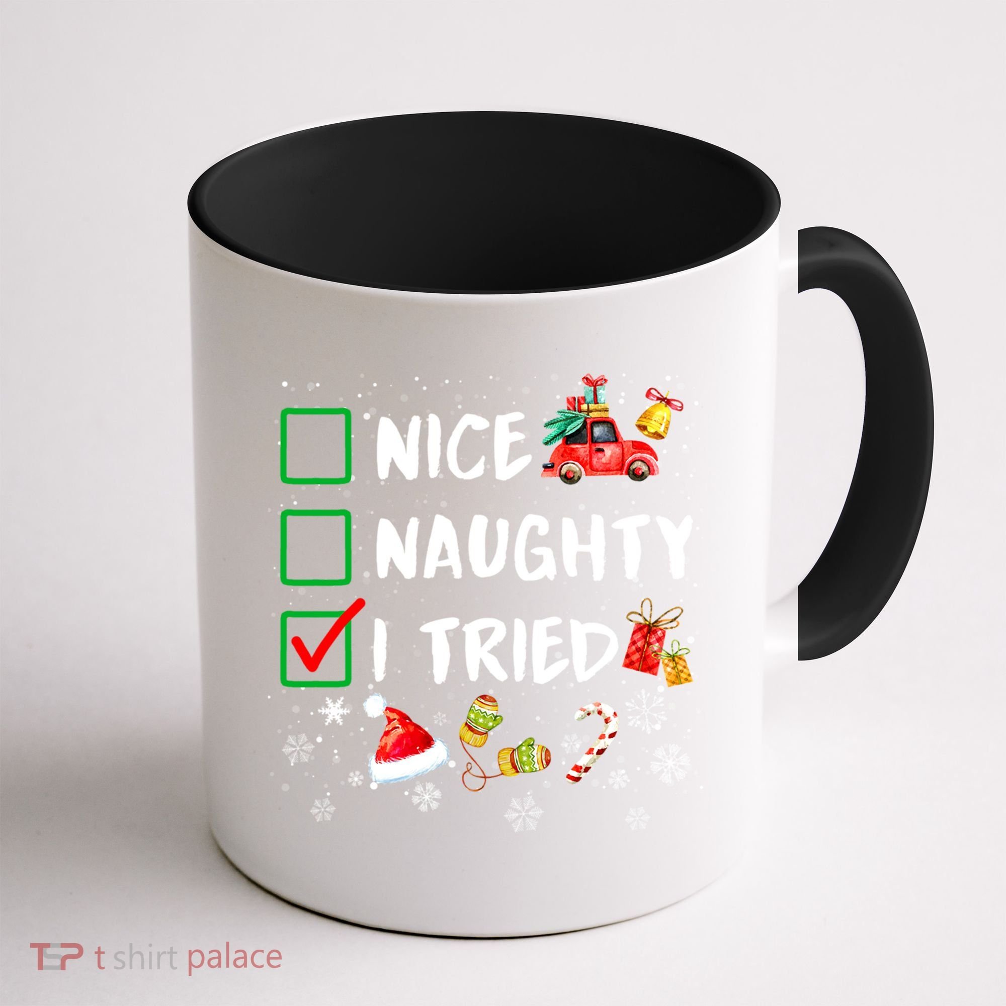 Christmas Nice Naughty I Tried Xmas Tree Light Coffee Mug