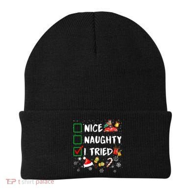 Christmas Nice Naughty I Tried Xmas Tree Light Beanie