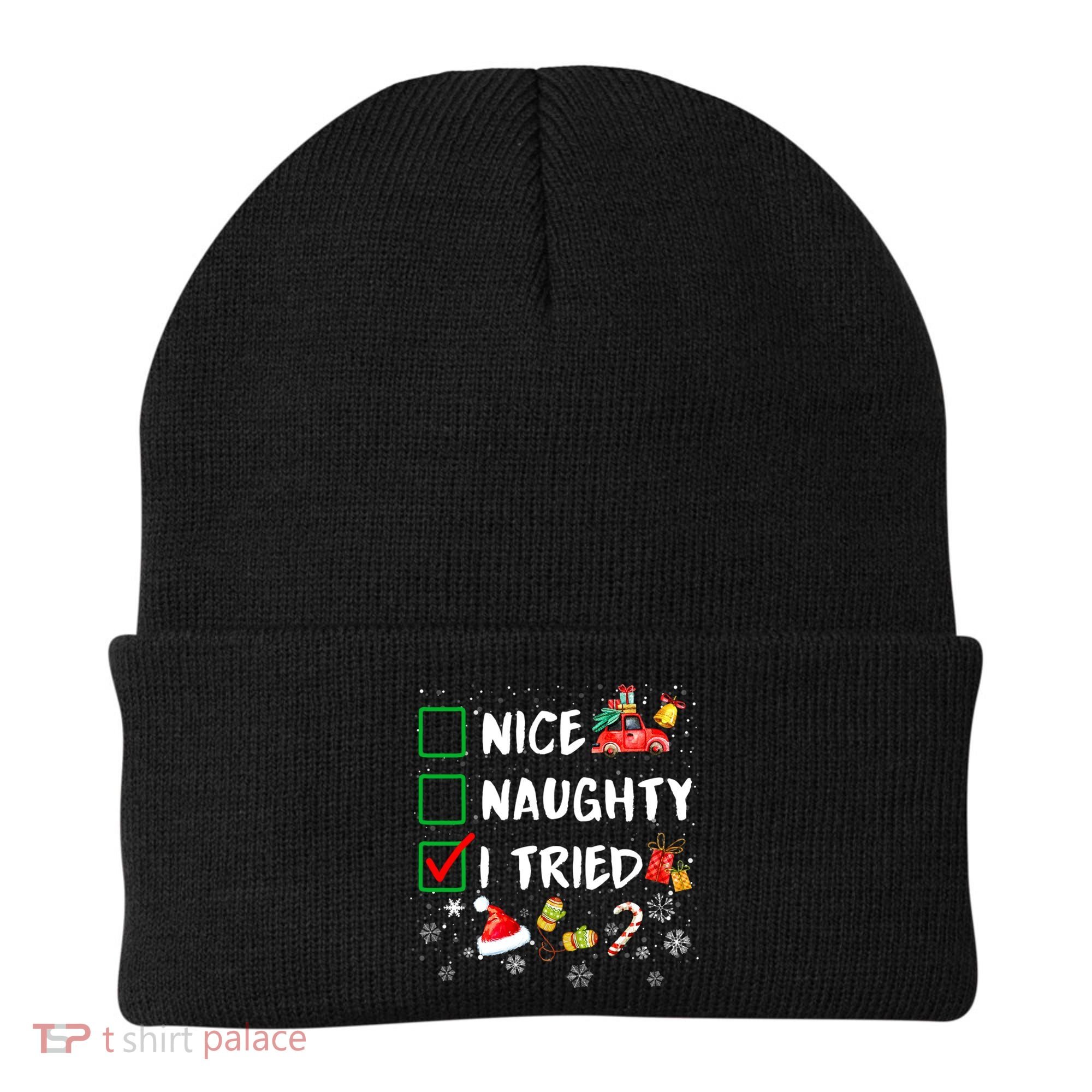 Christmas Nice Naughty I Tried Xmas Tree Light Beanie