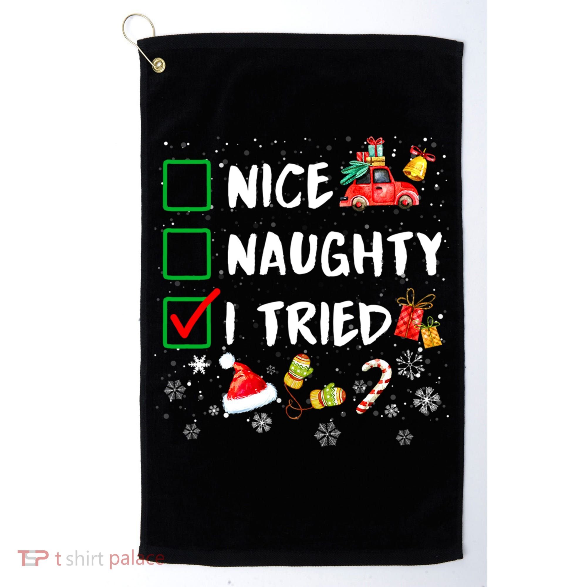 Christmas Nice Naughty I Tried Xmas Tree Light Golf Towel
