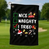 Christmas Nice Naughty I Tried Xmas Tree Light Golf Towel thumb 1