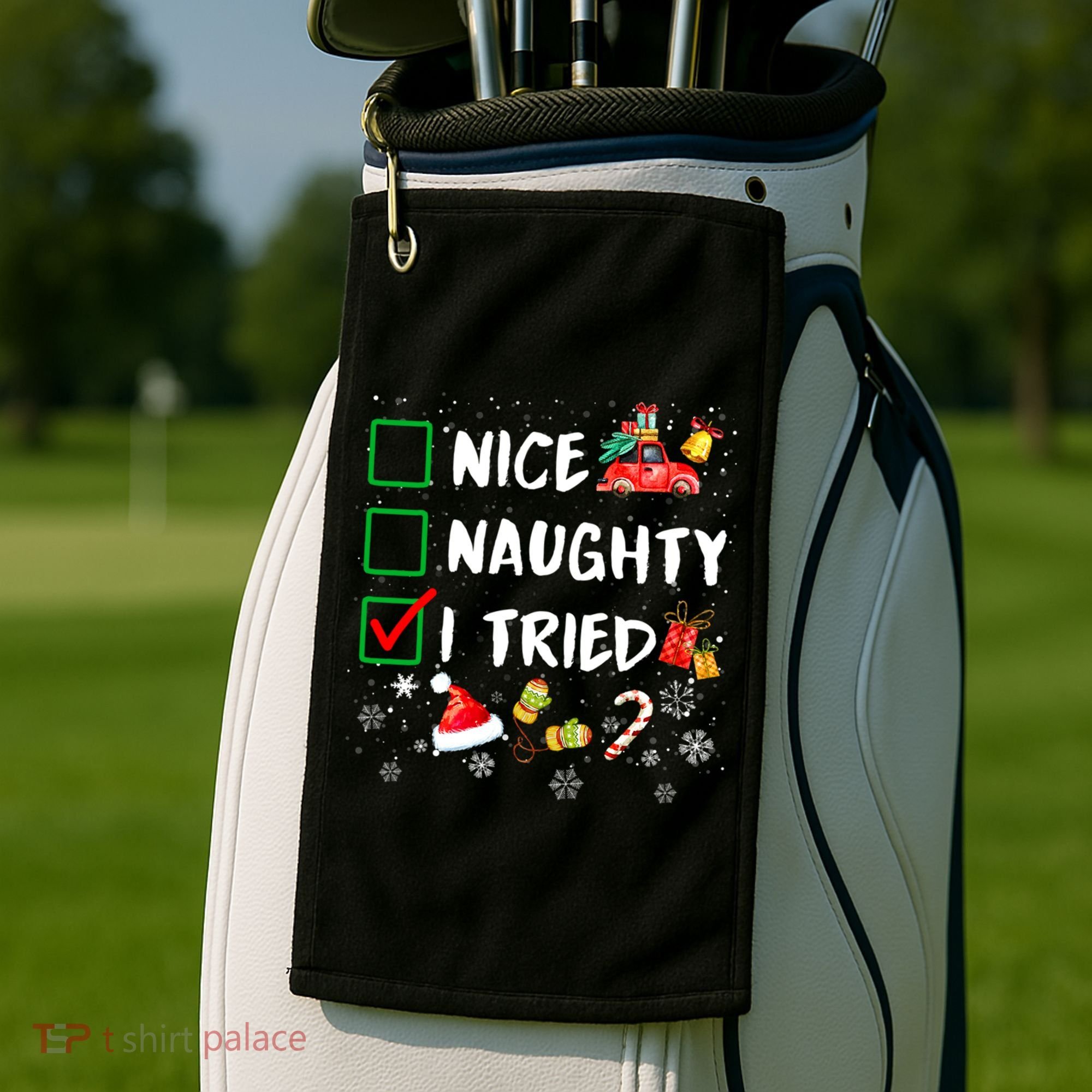 Christmas Nice Naughty I Tried Xmas Tree Light Golf Towel