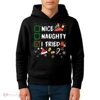 Christmas Nice Naughty I Tried Xmas Tree Light Kids Hoodie thumb 4