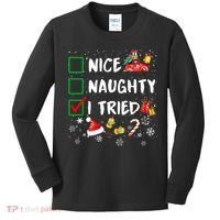 Christmas Nice Naughty I Tried Xmas Tree Light Kids Long Sleeve Shirt thumb 0