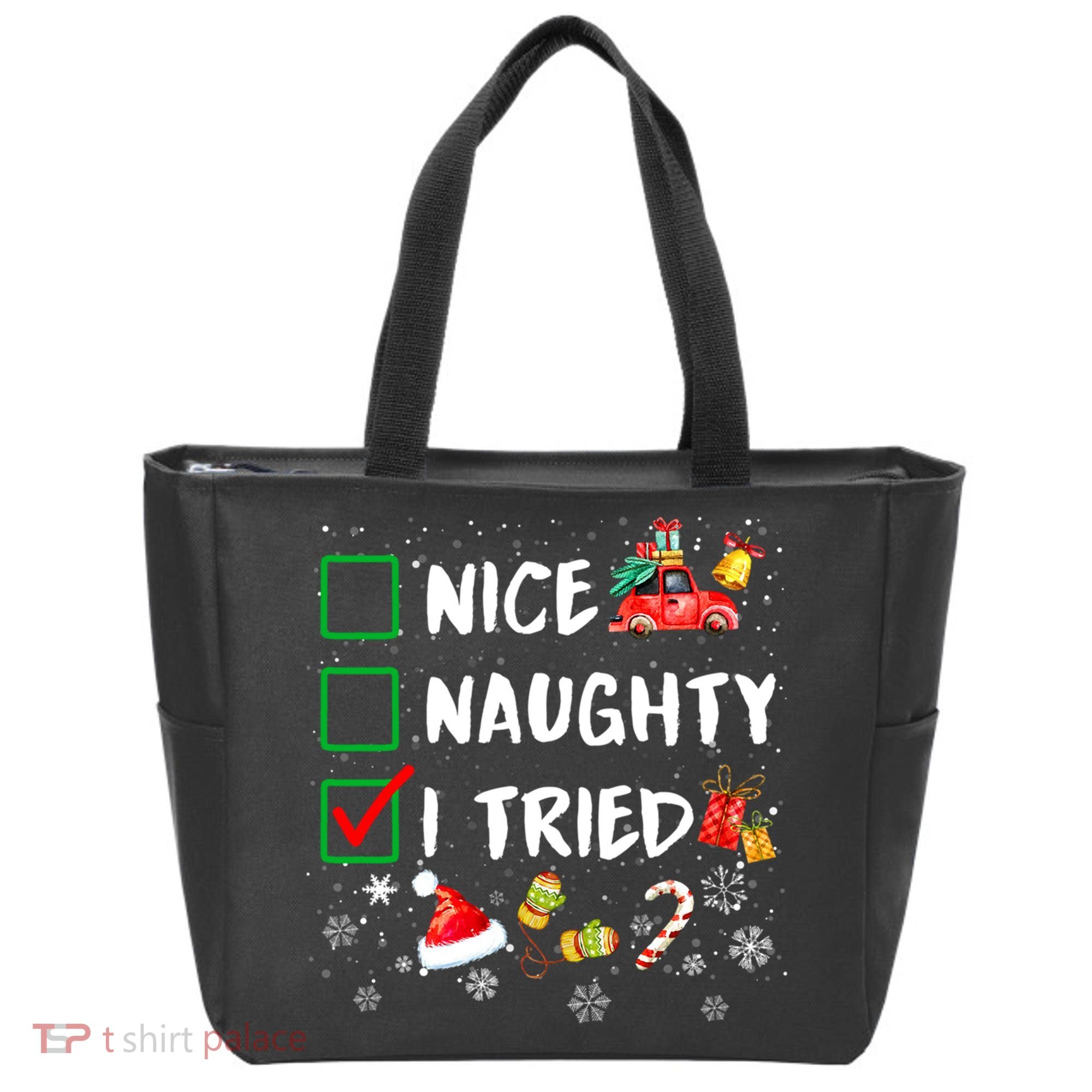 Christmas Nice Naughty I Tried Xmas Tree Light Tote Bag