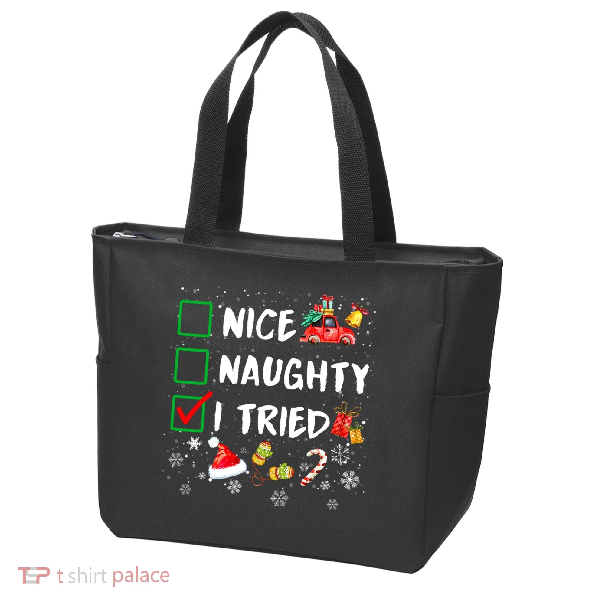 Christmas Nice Naughty I Tried Xmas Tree Light Tote Bag