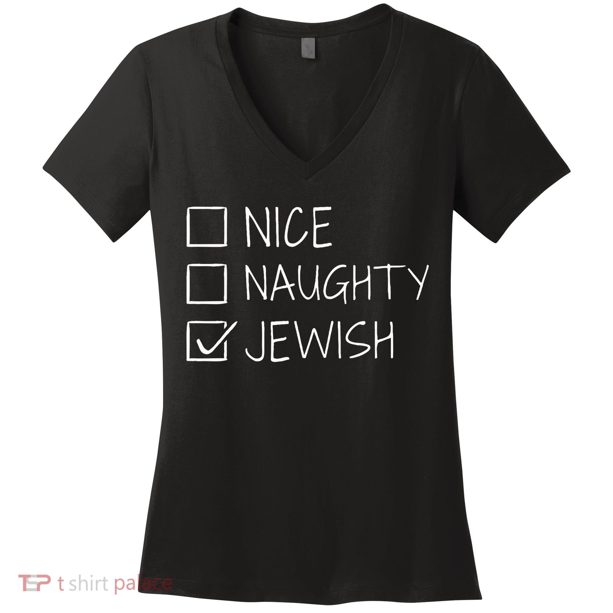 christmas nice naughty jewish for hanukkah hebrew  Women's V-Neck T-Shirt