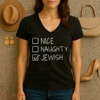 christmas nice naughty jewish for hanukkah hebrew  Women's V-Neck T-Shirt thumb 3
