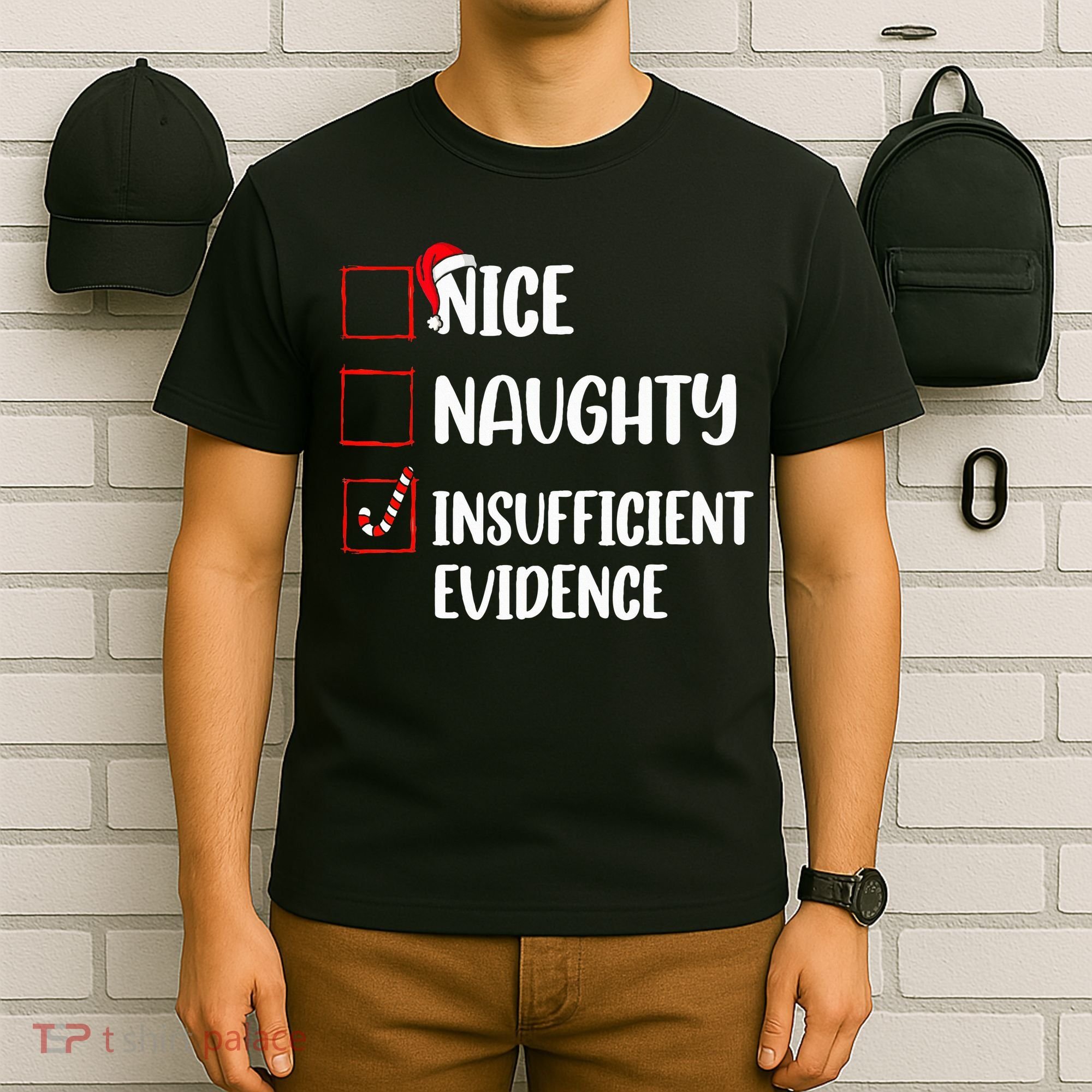 Christmas Nice Naughty Insufficient Evidence Santa T-Shirt