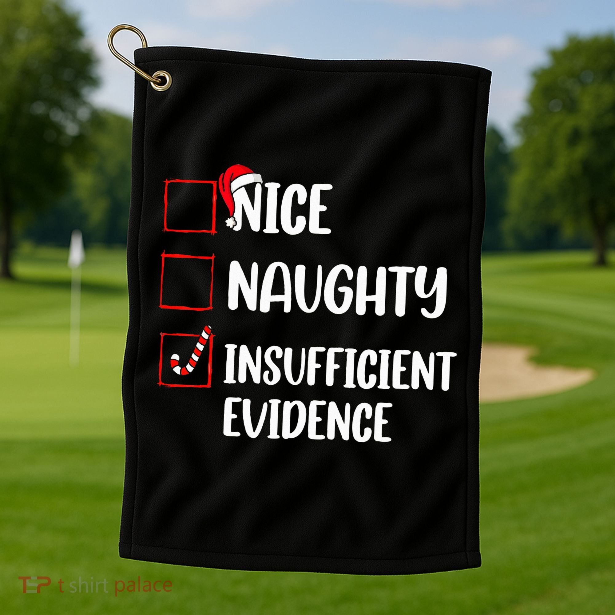Christmas Nice Naughty Insufficient Evidence Santa Golf Towel
