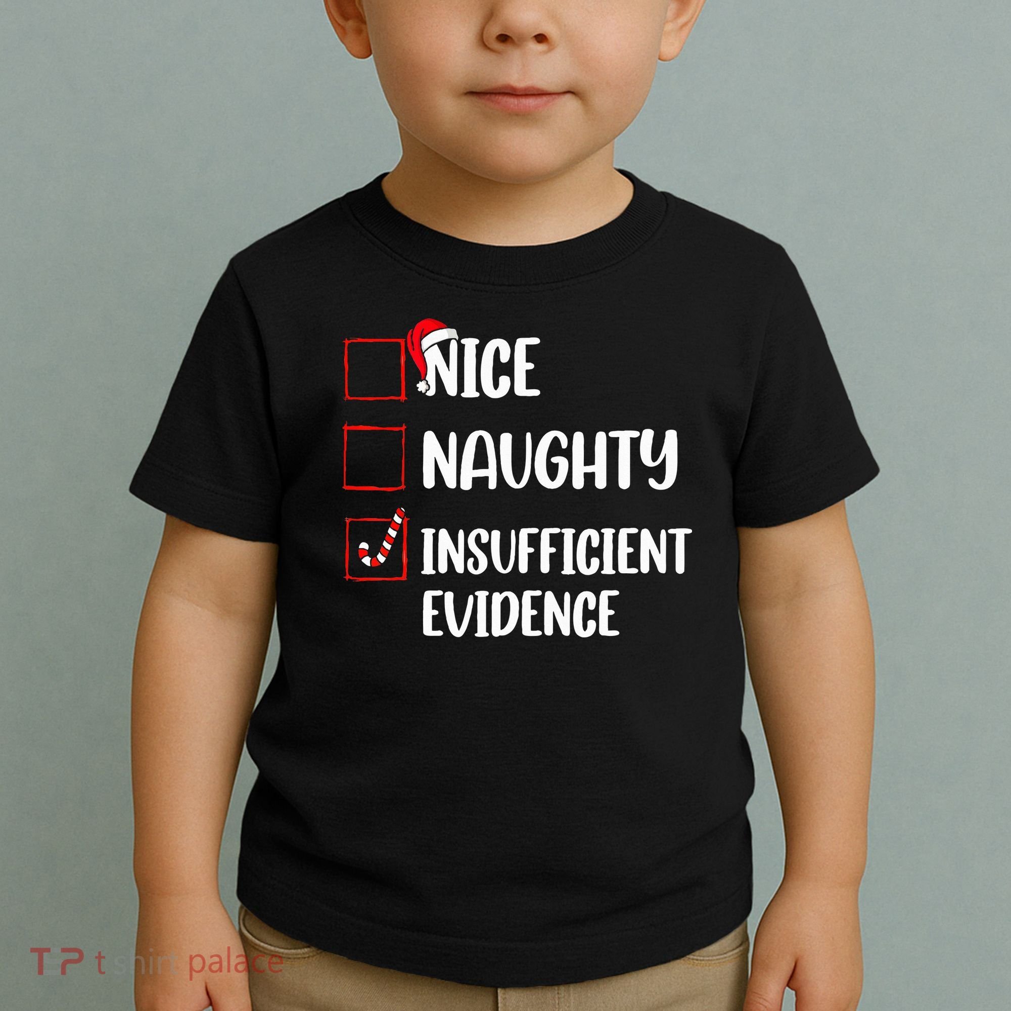 Christmas Nice Naughty Insufficient Evidence Santa Toddler T-Shirt