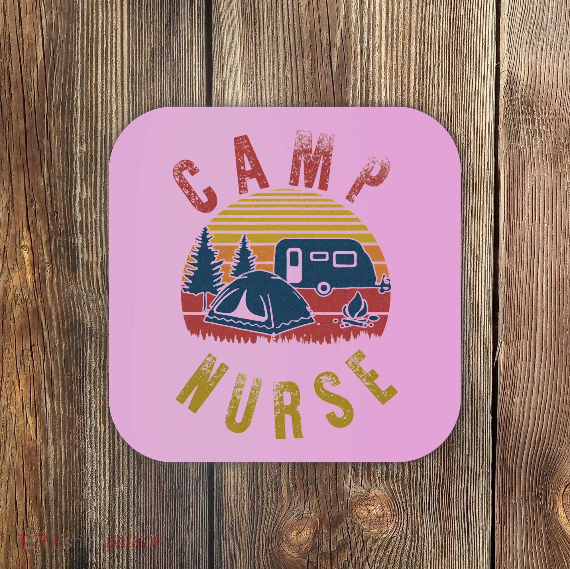 Camp Nurse Nursing Outdoor Summer Camping Retro Sunset Coaster