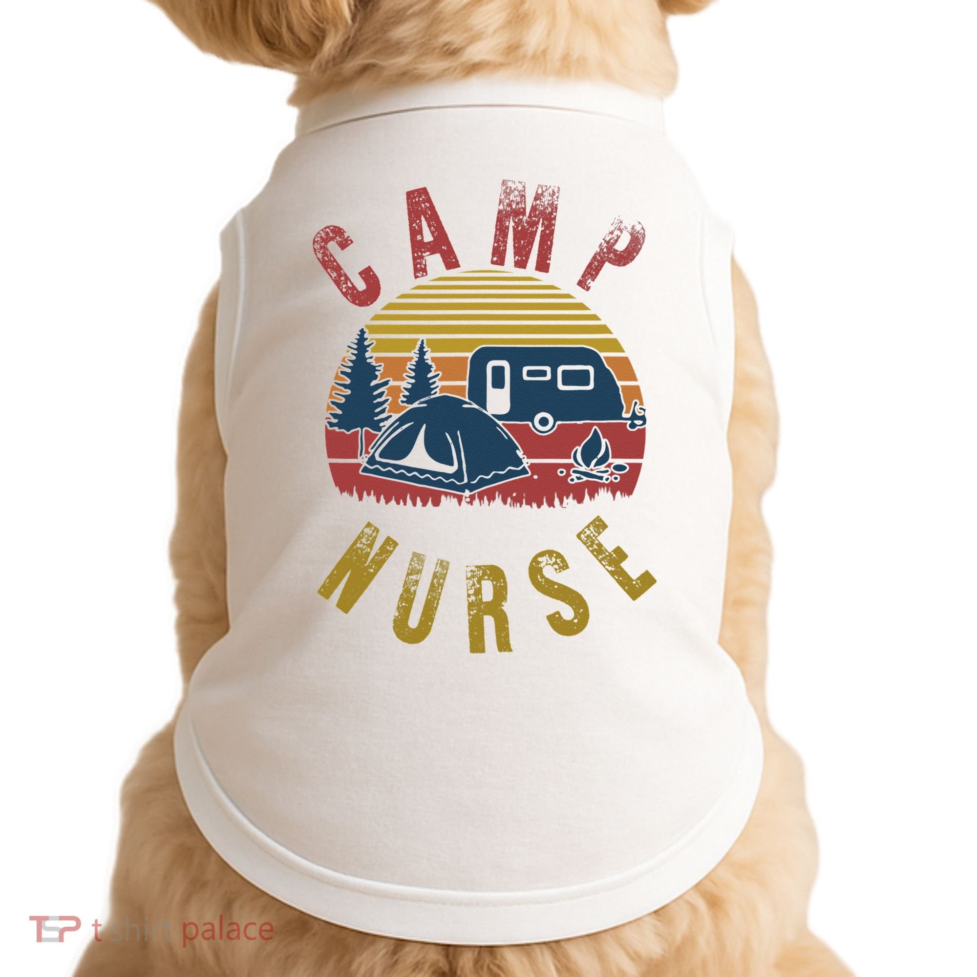Camp Nurse Nursing Outdoor Summer Camping Retro Sunset Doggie Tank