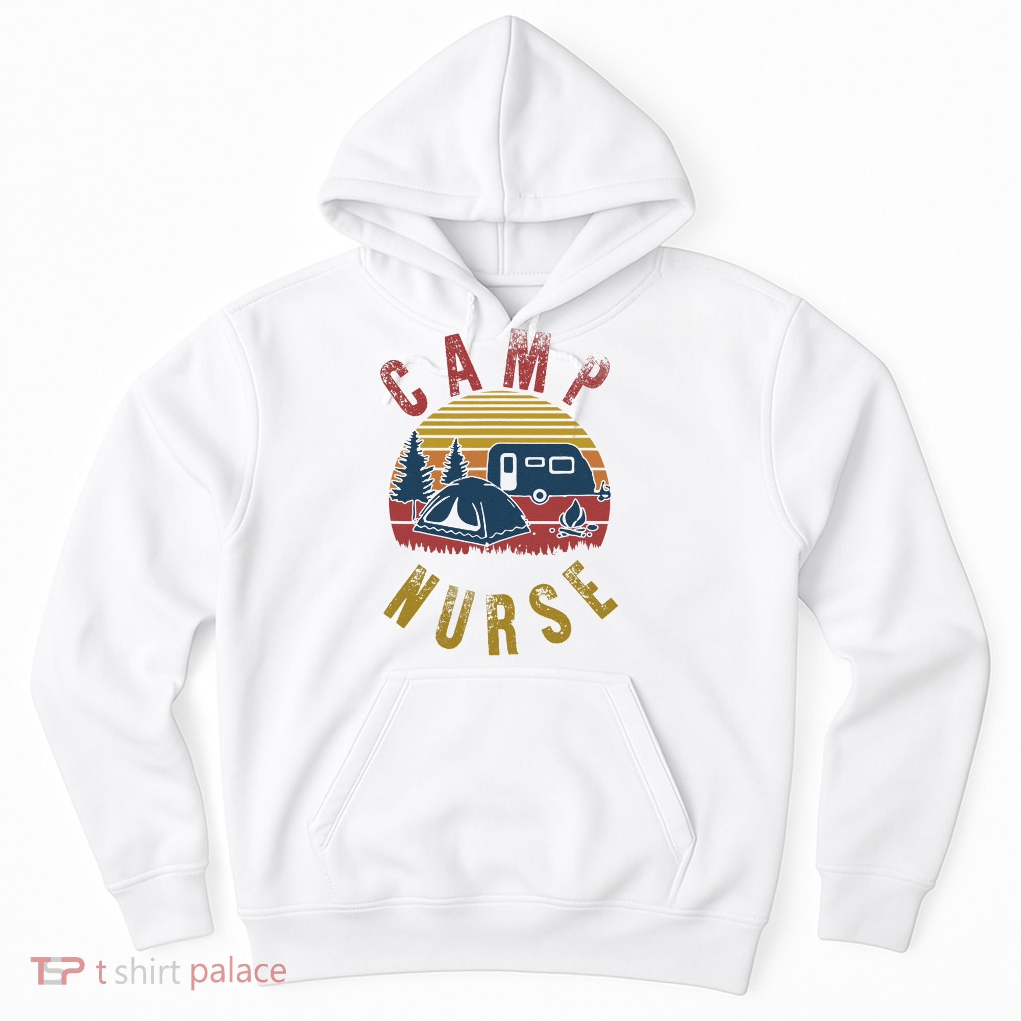 Camp Nurse Nursing Outdoor Summer Camping Retro Sunset Hoodie