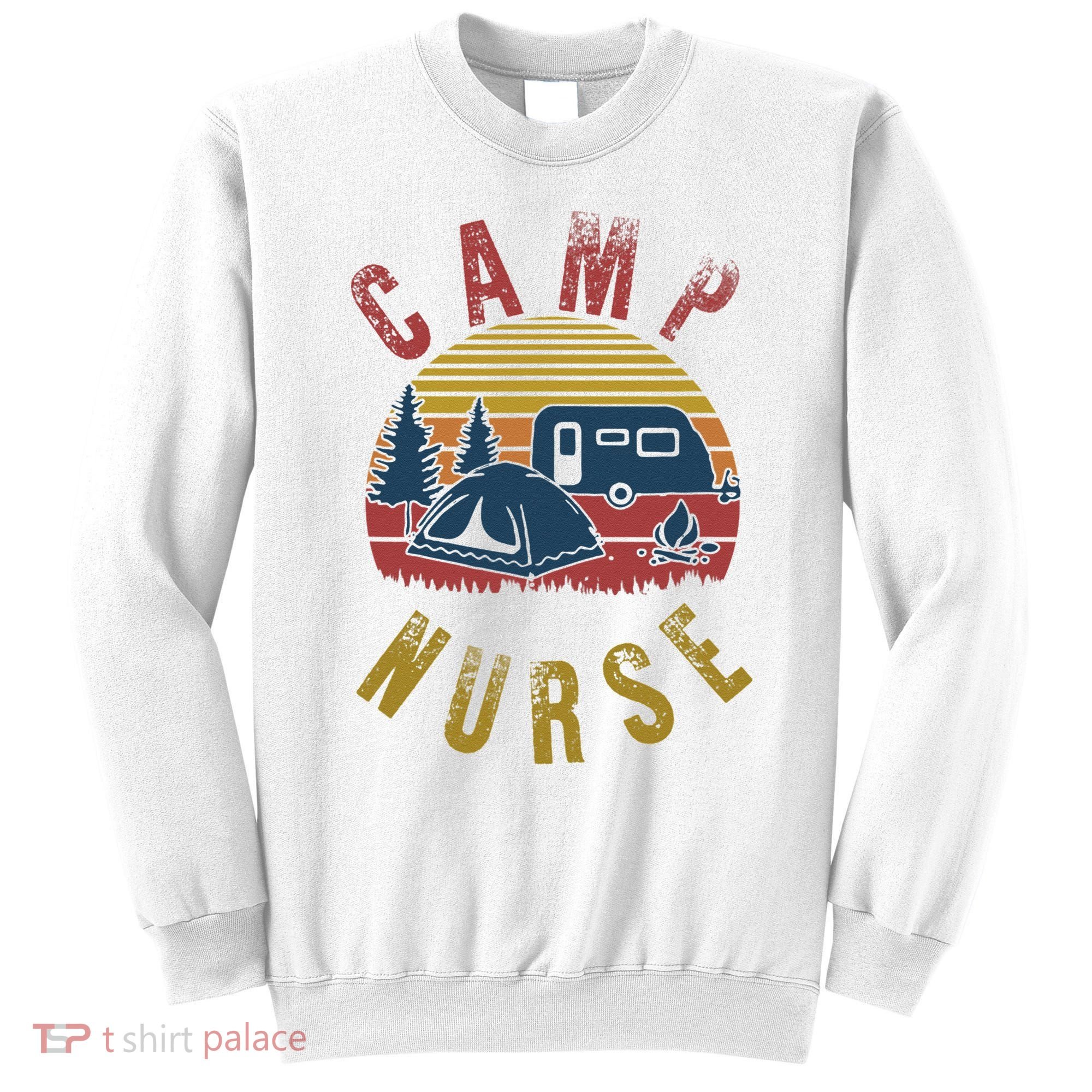 Camp Nurse Nursing Outdoor Summer Camping Retro Sunset Sweatshirt