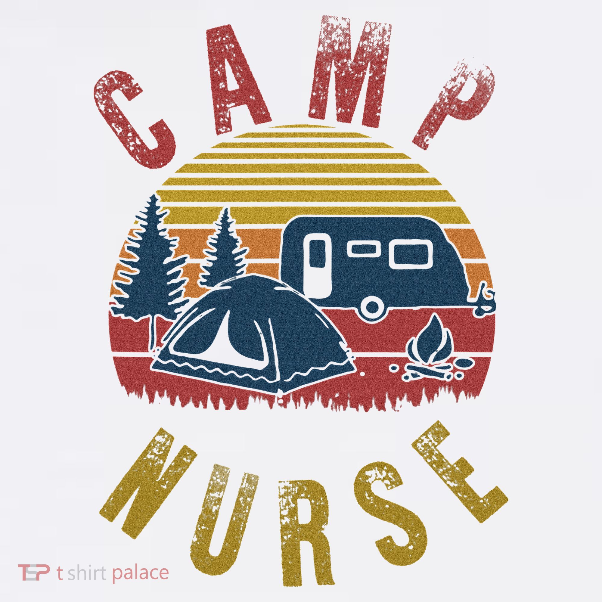 Camp Nurse Nursing Outdoor Summer Camping Retro Sunset T-Shirt