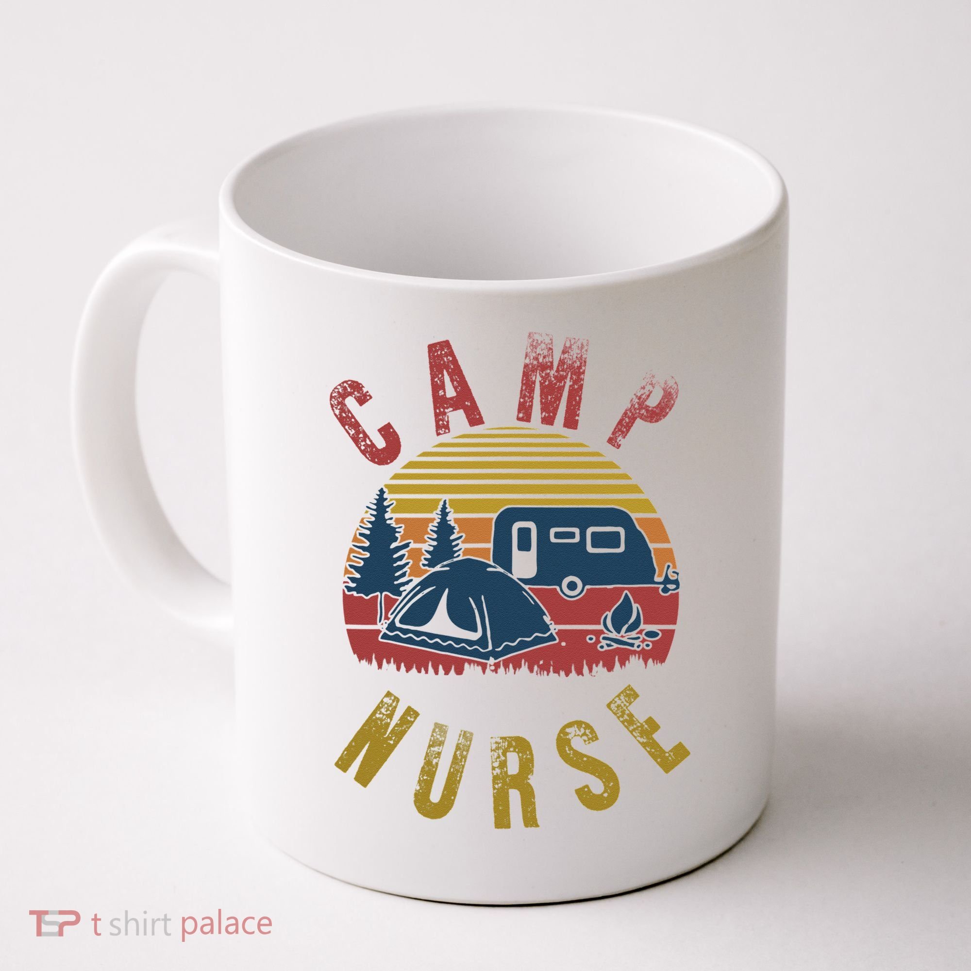 Camp Nurse Nursing Outdoor Summer Camping Retro Sunset Coffee Mug