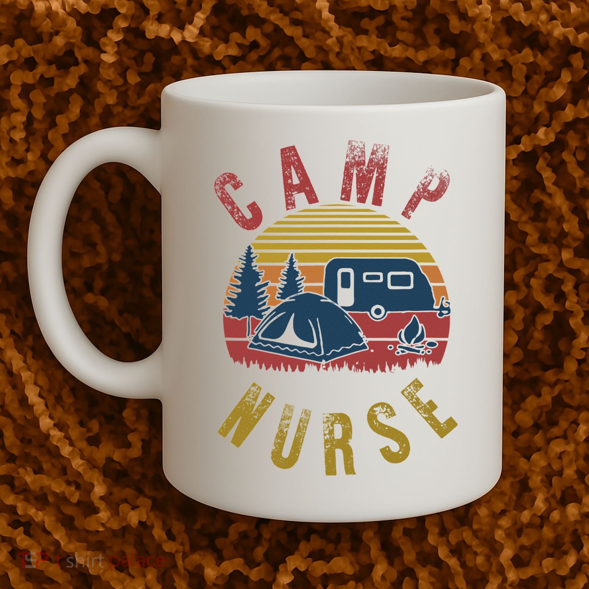 Camp Nurse Nursing Outdoor Summer Camping Retro Sunset Coffee Mug